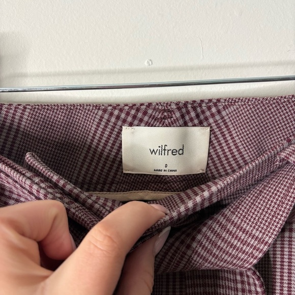 Aritzia Wilfred Pants Womens Purple Plaid Tweed Jallade Tie Front High Rise - Picture 4 of 5